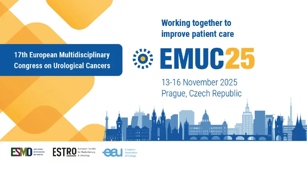 European Multidisciplinary Congress of Urological Cancers (EMUC) 2025 congress teaser, blue and yellow