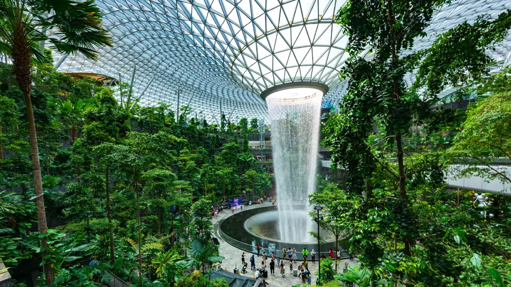 Singapore Changi airport waterfall attraction, photograph