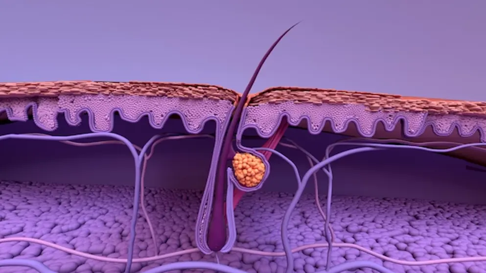 Digital image of cells in the sebaceous gland.