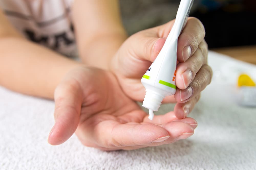 Topical cream on hands