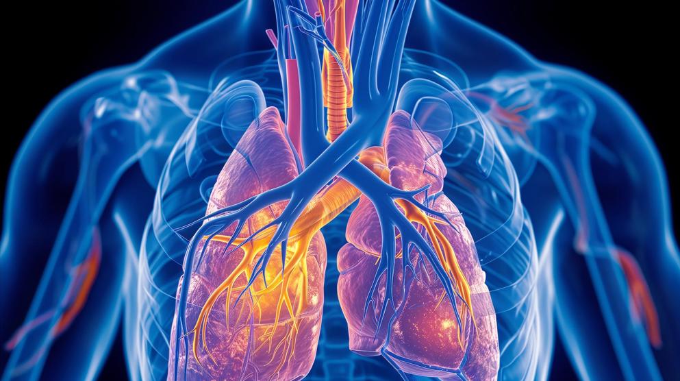 Detailed human respiratory system anatomy illustration with lungs