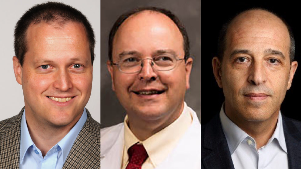 Headshots of three liver disease experts: Pavel Strnad, Jeffrey Teckman, and Marc Miravitlles.