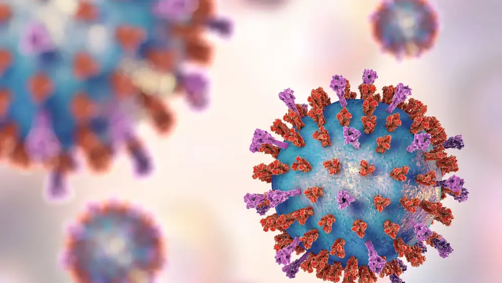 Digital illustration of a corona virus, representing respiratory infection