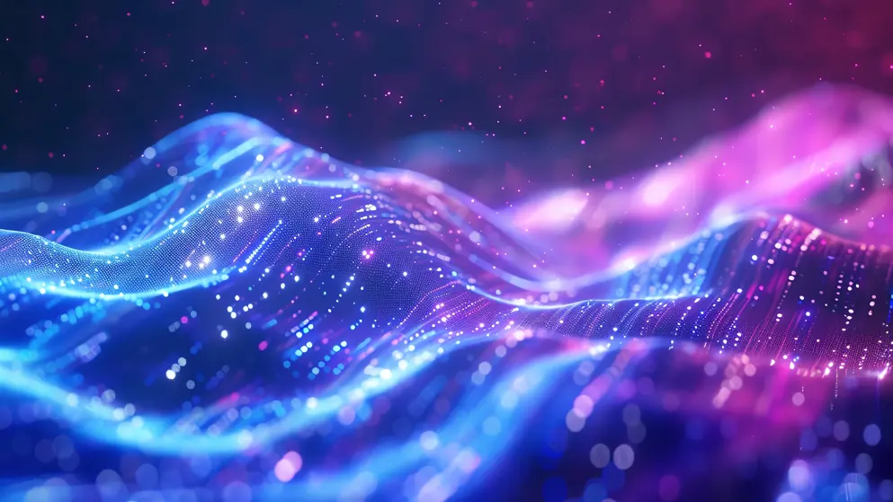 Abstract digital waveforms in blue and purple