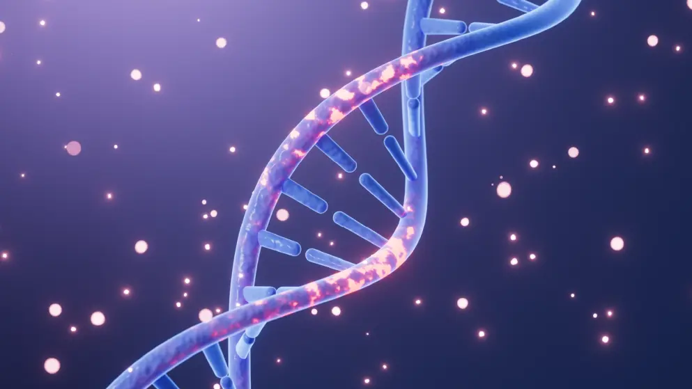 Mutated DNA and molecules, scientific biotechnology, 3d rendering